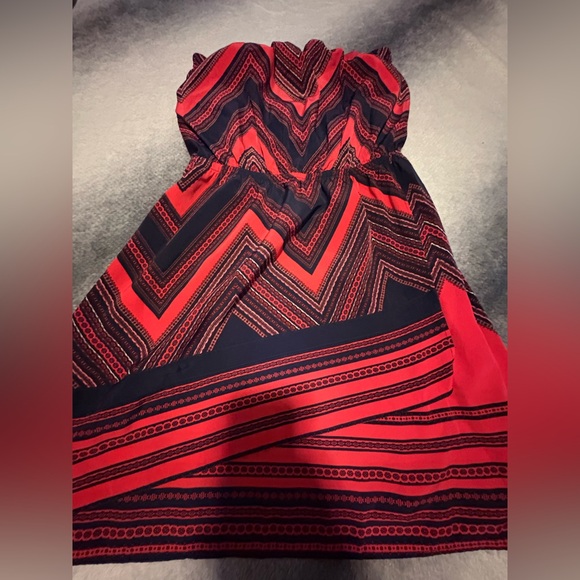 Express Navy Blue Coral Pink Strapless Tube Vacation Beach Print Dress 2 (A3) - Picture 6 of 7